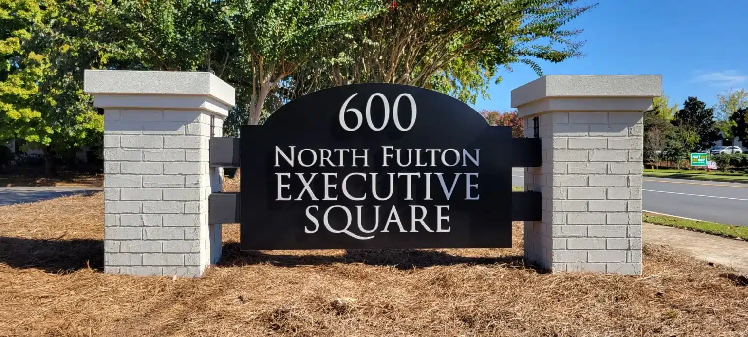 Office park monument sign, North Fulton Executive Square, Roswell, GA, by High Stakes Creative