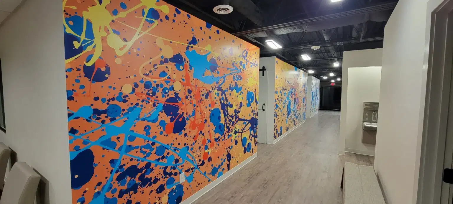 Abstract mural hallway wall, by High Stakes Creative