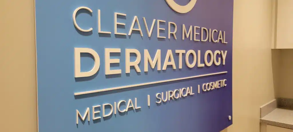 Dimensional lobby sign, Cleaver Medical Dermatology, by High Stakes Creative, serving Marietta, GA