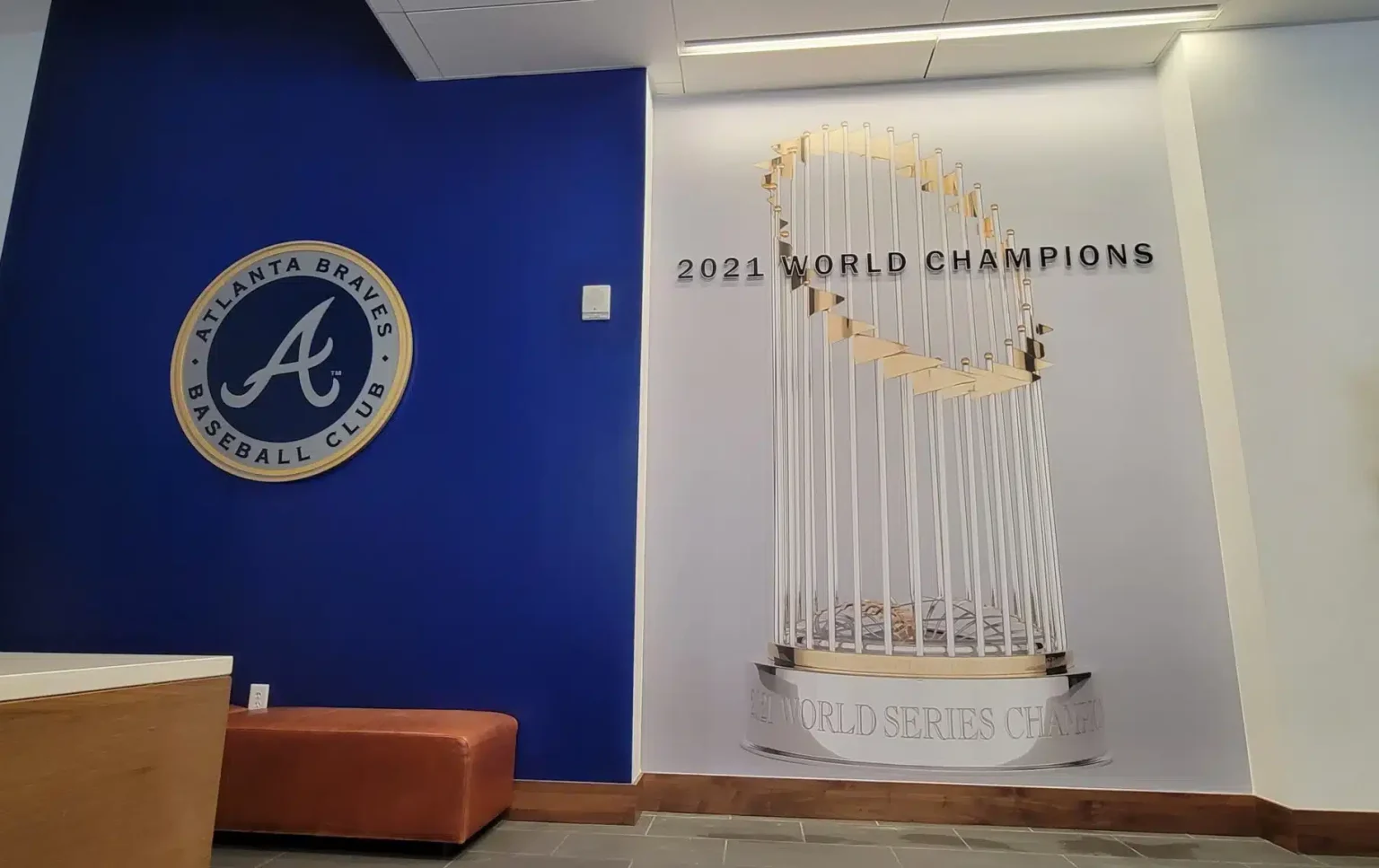 Braves trophy lobby wall, Atlanta Braves, Atlanta, GA, by High Stakes Creative, serving Atlanta, GA