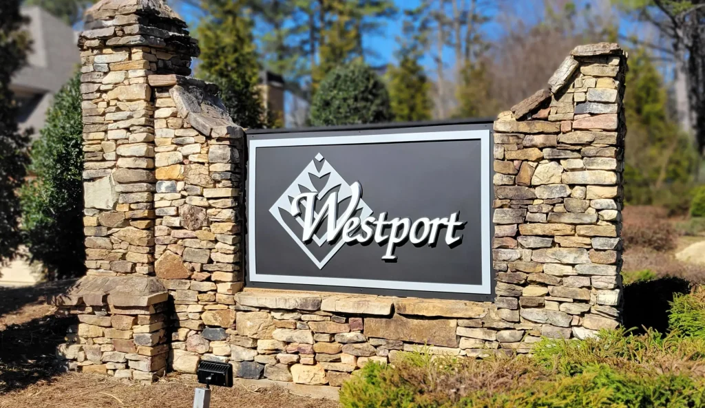Monument sign, Westport, by High Stakes Creative, metro Atlanta