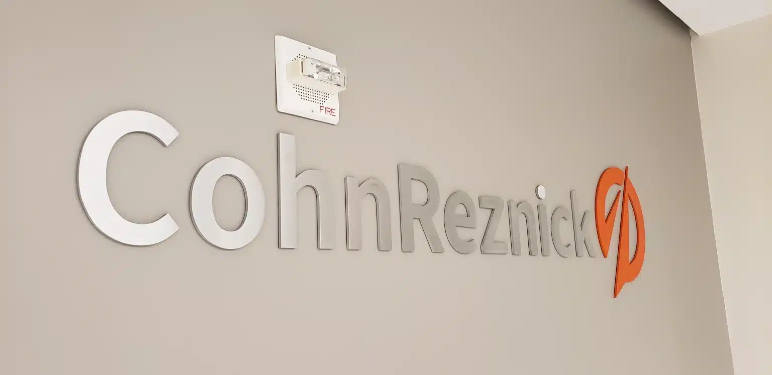 Dimensional lobby lettering, CohnReznick, Atlanta, GA, by High Stakes Creative, metro Atlanta