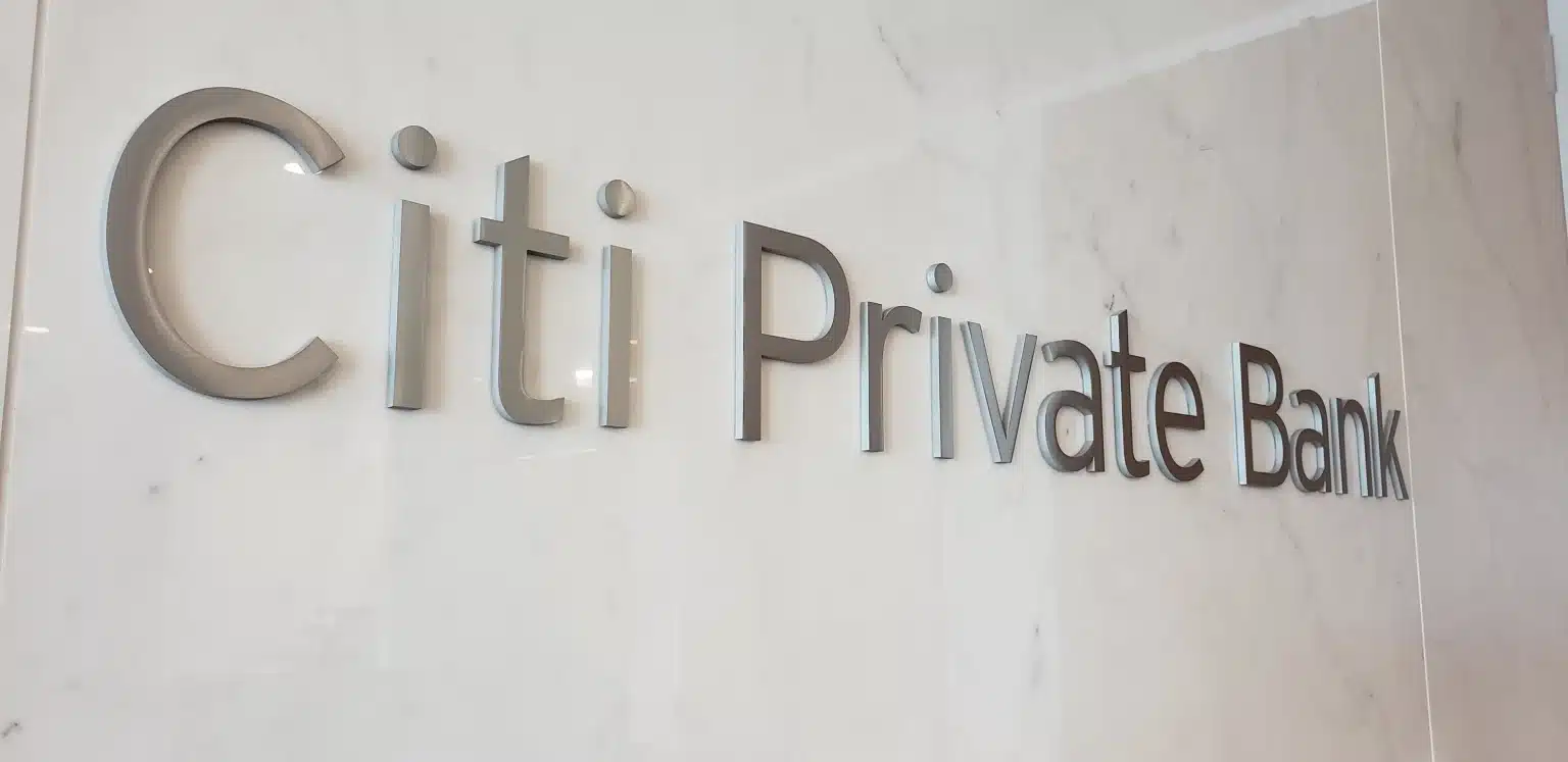 Dimensional lobby lettering, Citi Private Bank, Atlanta, GA, by High Stakes Creative, metro Atlanta