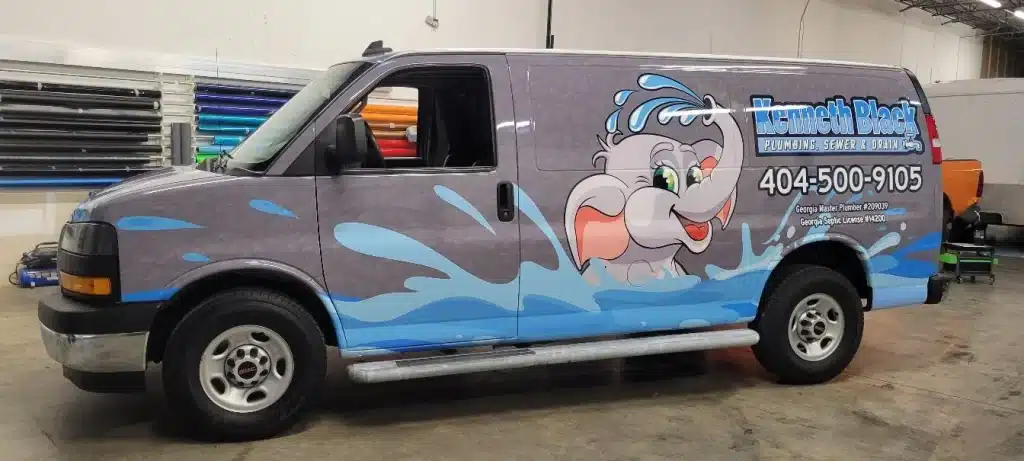 Cargo van wrap, Kenneth Black Plumbing, Woodstock, GA, by High Stakes Creative, serving Holly Springs, GA