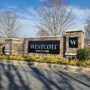 Custom signage for Westcott Apartments, Atlanta business branding and design.
