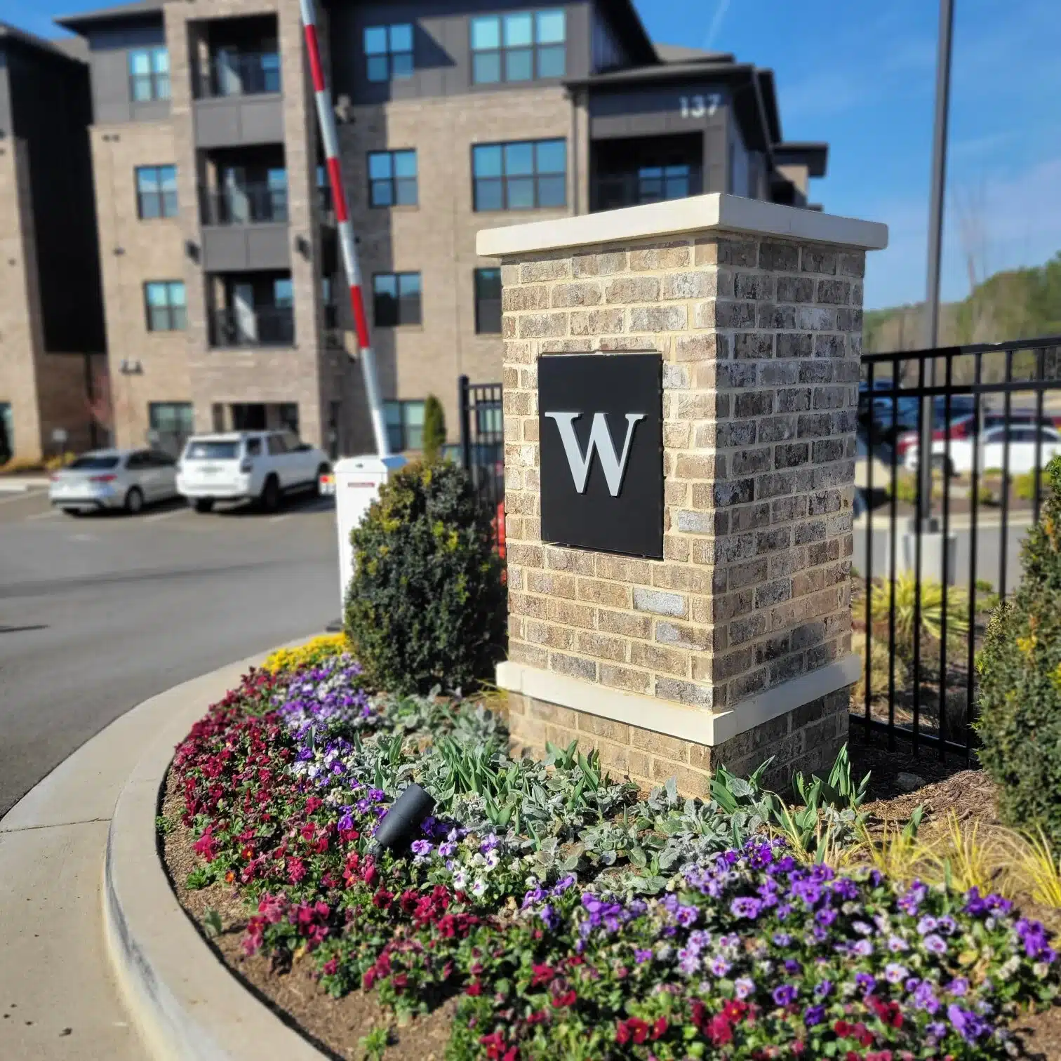 Brick pillar logo sign, Westcott, Canton, GA, by High Stakes Creative