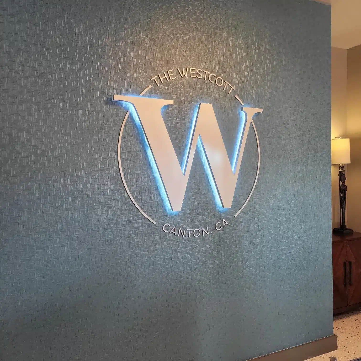Lobby dimensional logo, Westcott, Canton, GA, by High Stakes Creative