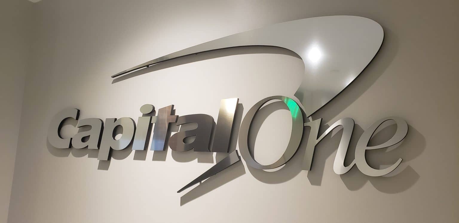 Dimensional brushed metal logo, Capital One, Atlanta, GA, by High Stakes Creative