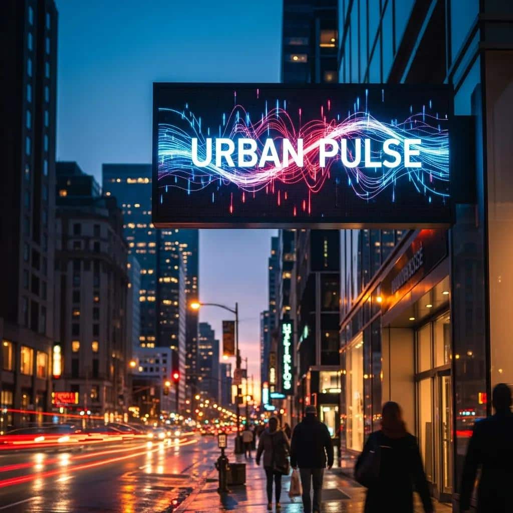Bright LED illuminated sign in an urban setting, enhancing business visibility