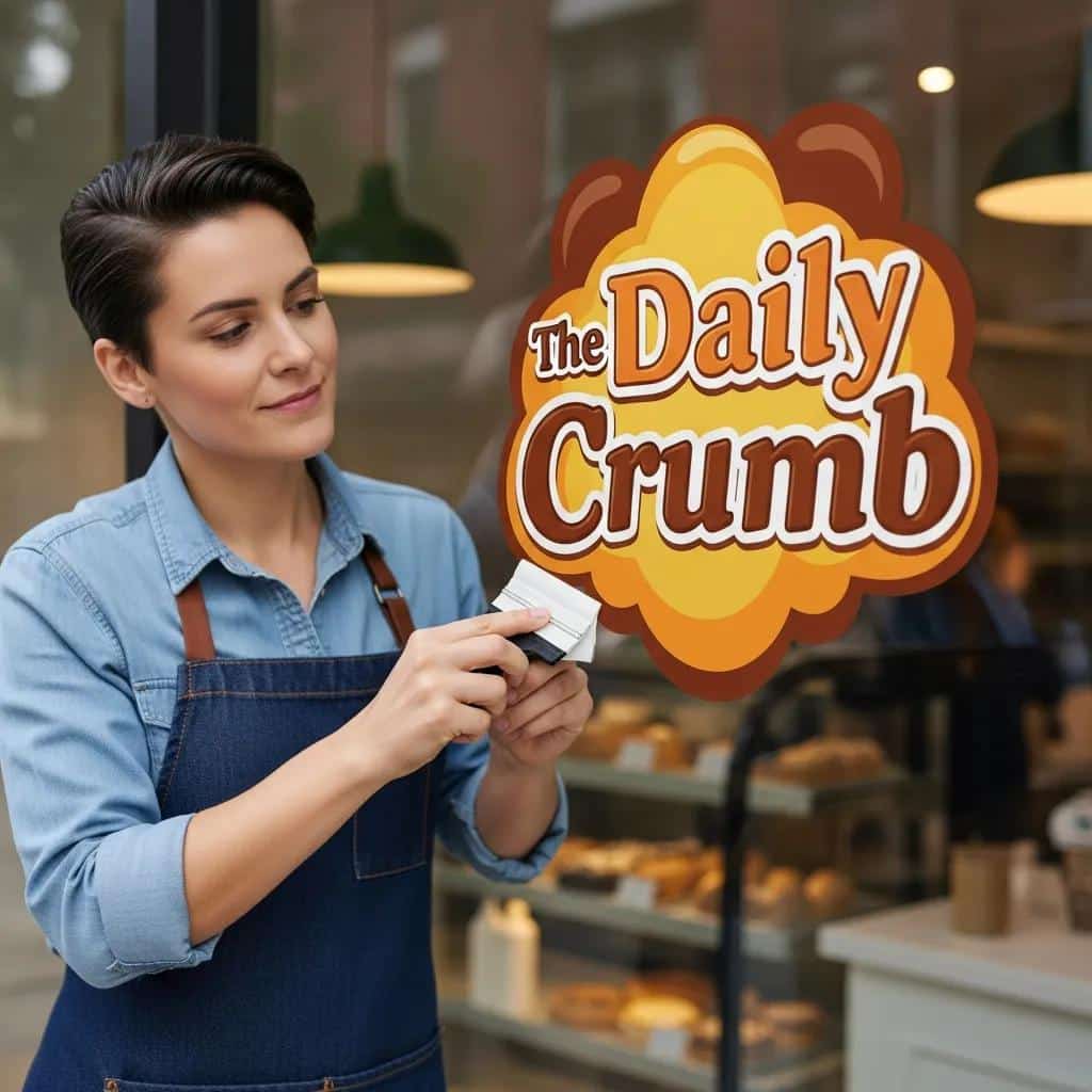 Business owner applying removable vinyl decals to a storefront window, showcasing flexibility in branding solutions