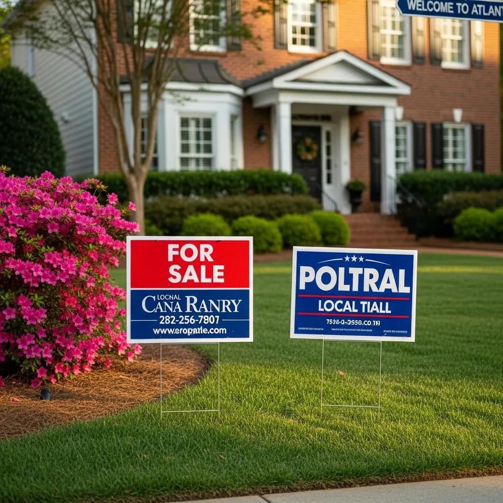 Compliant HOA signs in an Atlanta yard showcasing allowed types and sizes