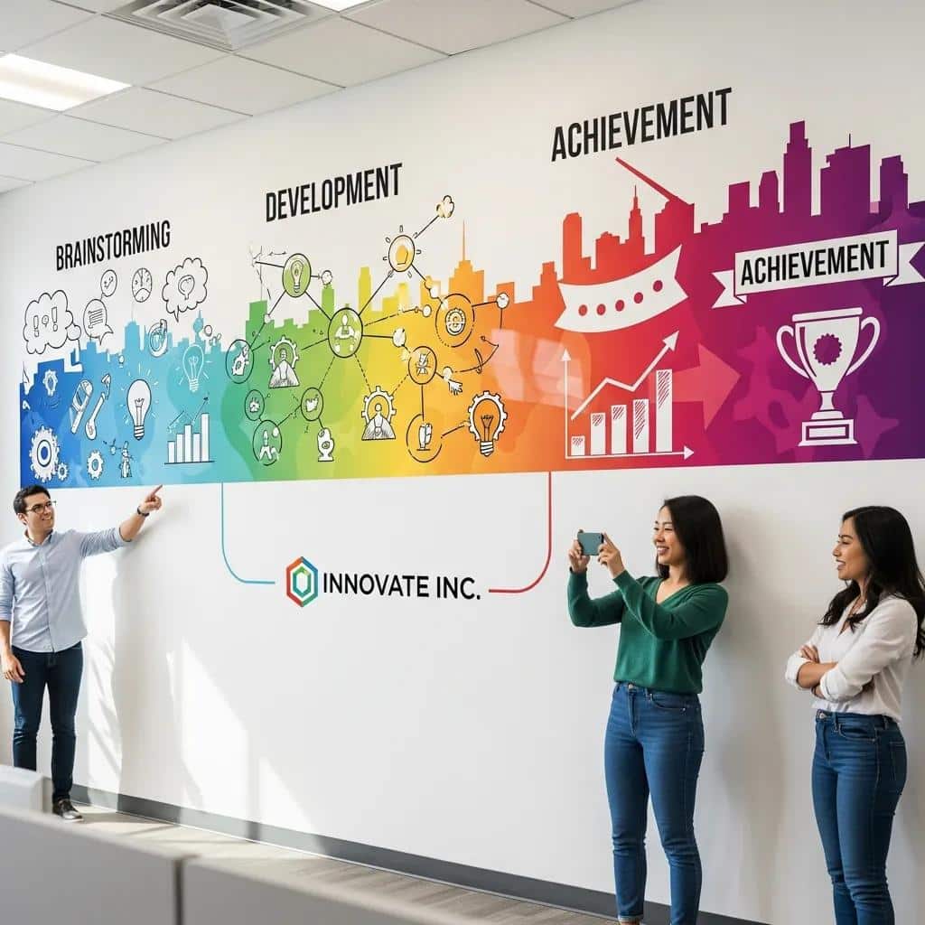 Custom office wall graphic enhancing business interiors with vibrant design