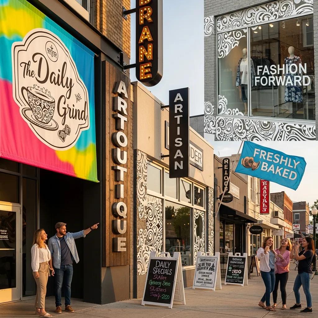 Diverse custom signage options displayed outdoors in Atlanta