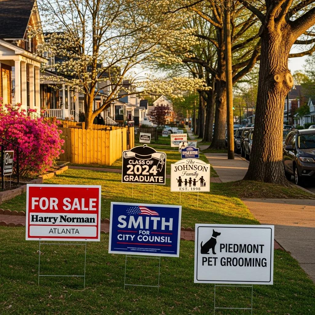 Diverse signage in Atlanta neighborhoods highlighting zoning and HOA regulations