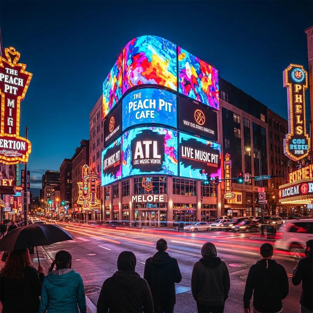 Illuminated LED signage in Atlanta attracting attention on a busy street