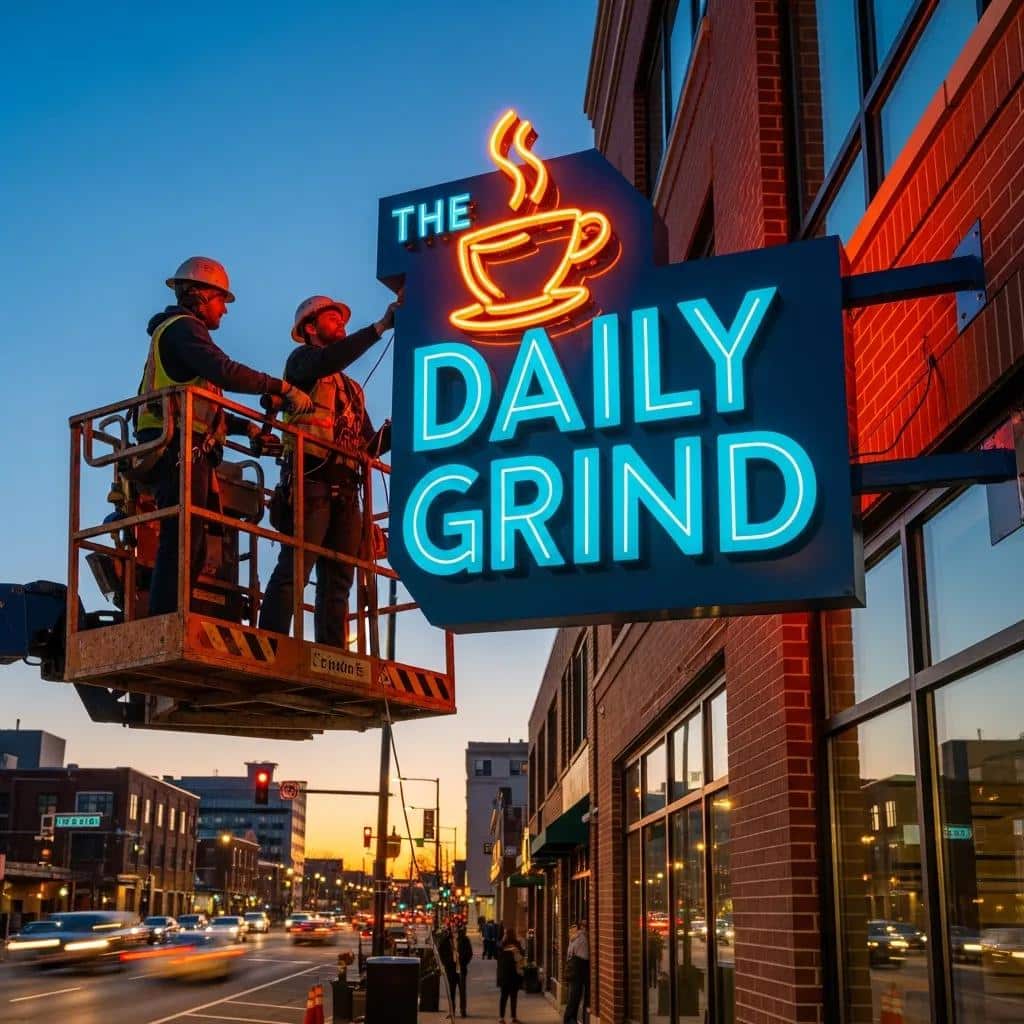 Installation of custom signage at a business location, demonstrating the impact of signage on brand presence