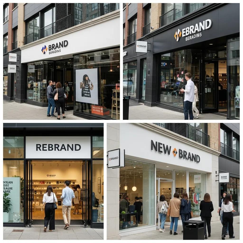 Modern storefront with updated signage reflecting a new brand identity
