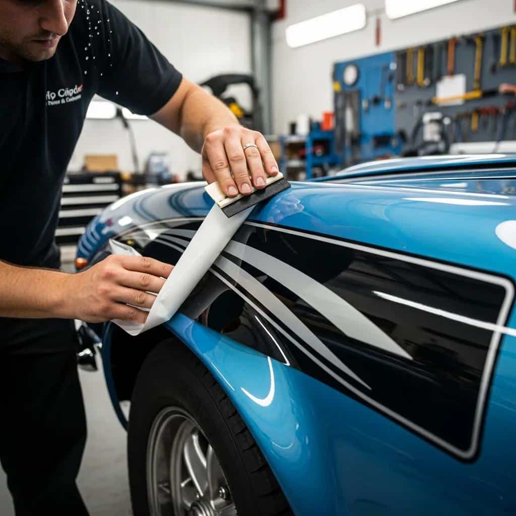 Professional applying cast vinyl to a vehicle, demonstrating its flexibility and durability in graphic applications
