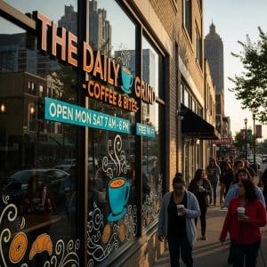 Vibrant storefront in Atlanta featuring eye-catching cut vinyl lettering and decals