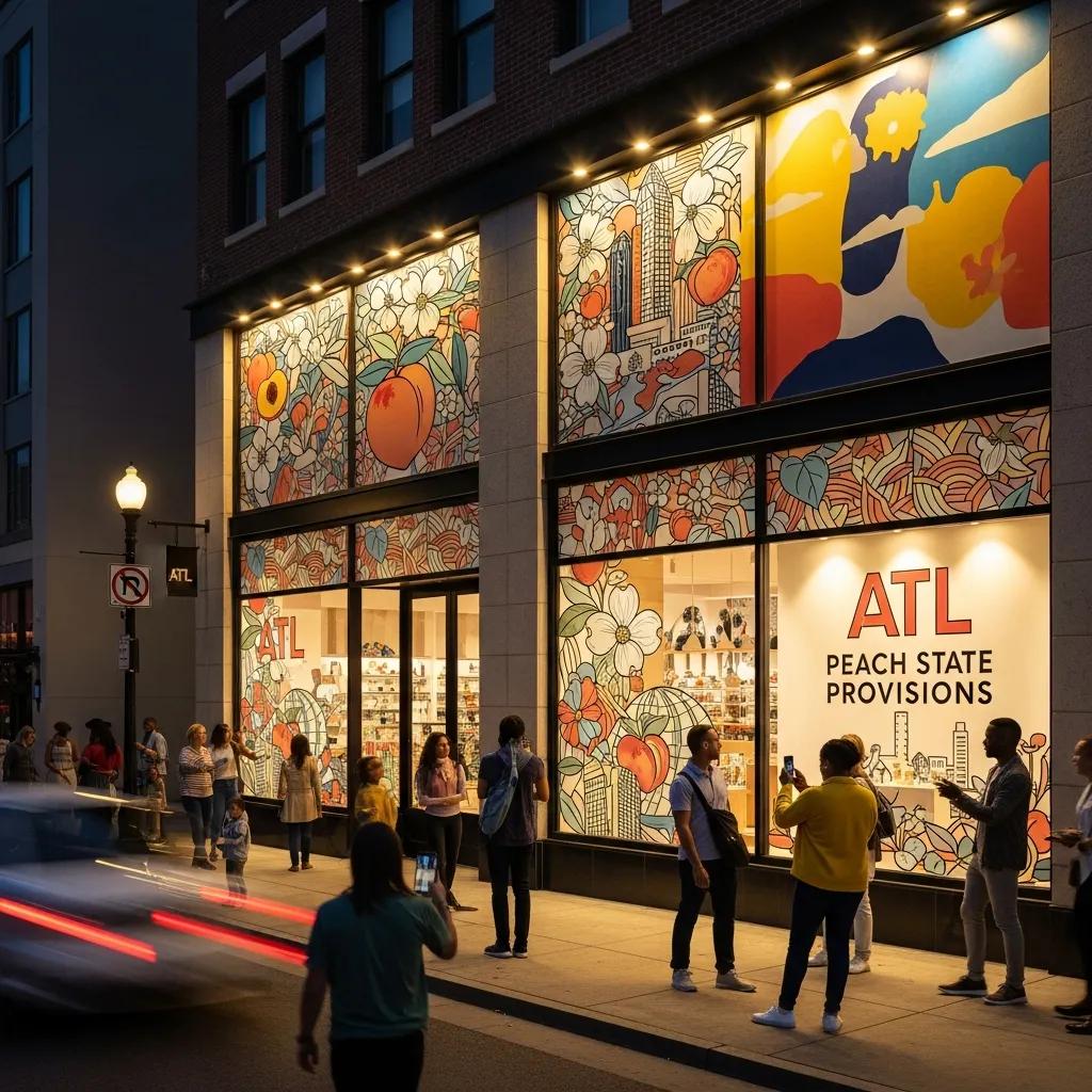 Vibrant storefront in Atlanta with engaging window and wall graphics enhancing brand visibility