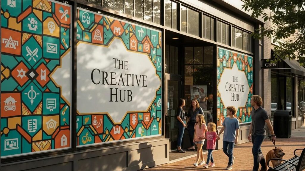 Vibrant storefront in Alpharetta with eye-catching window graphics enhancing brand visibility