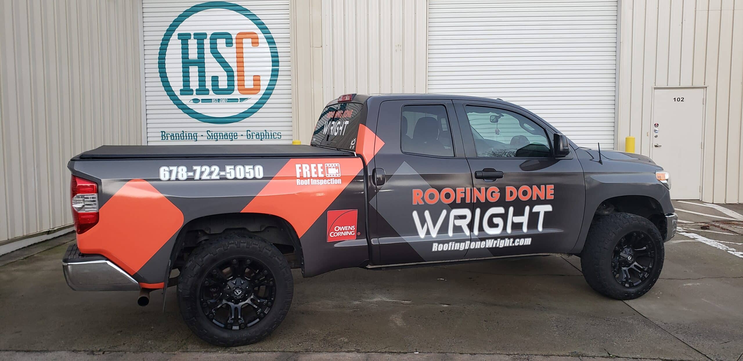 Roofing fleet truck wrap, Roofing Done Wright, Atlanta, GA, by High Stakes Creative