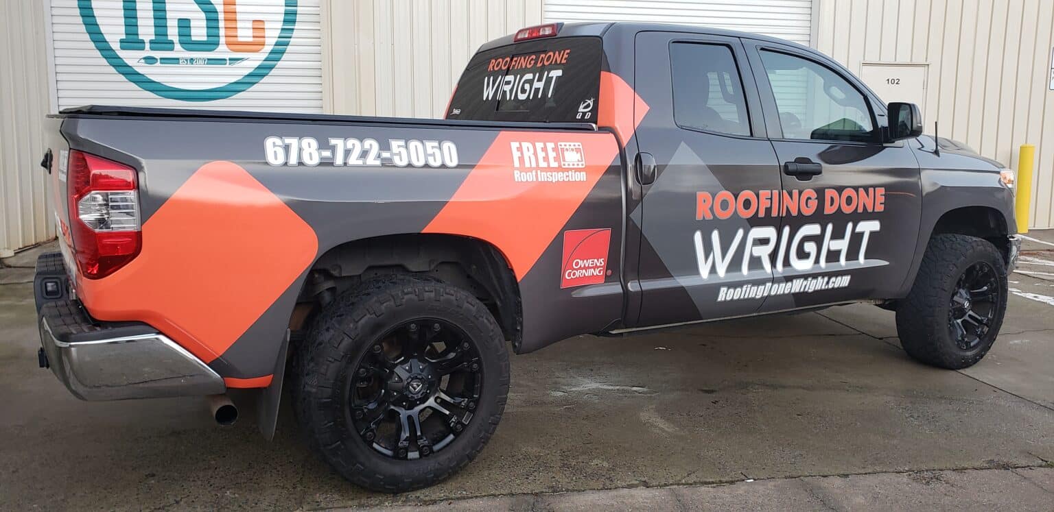 Roofing truck wrap, Roofing Done Wright, Atlanta, GA, by High Stakes Creative