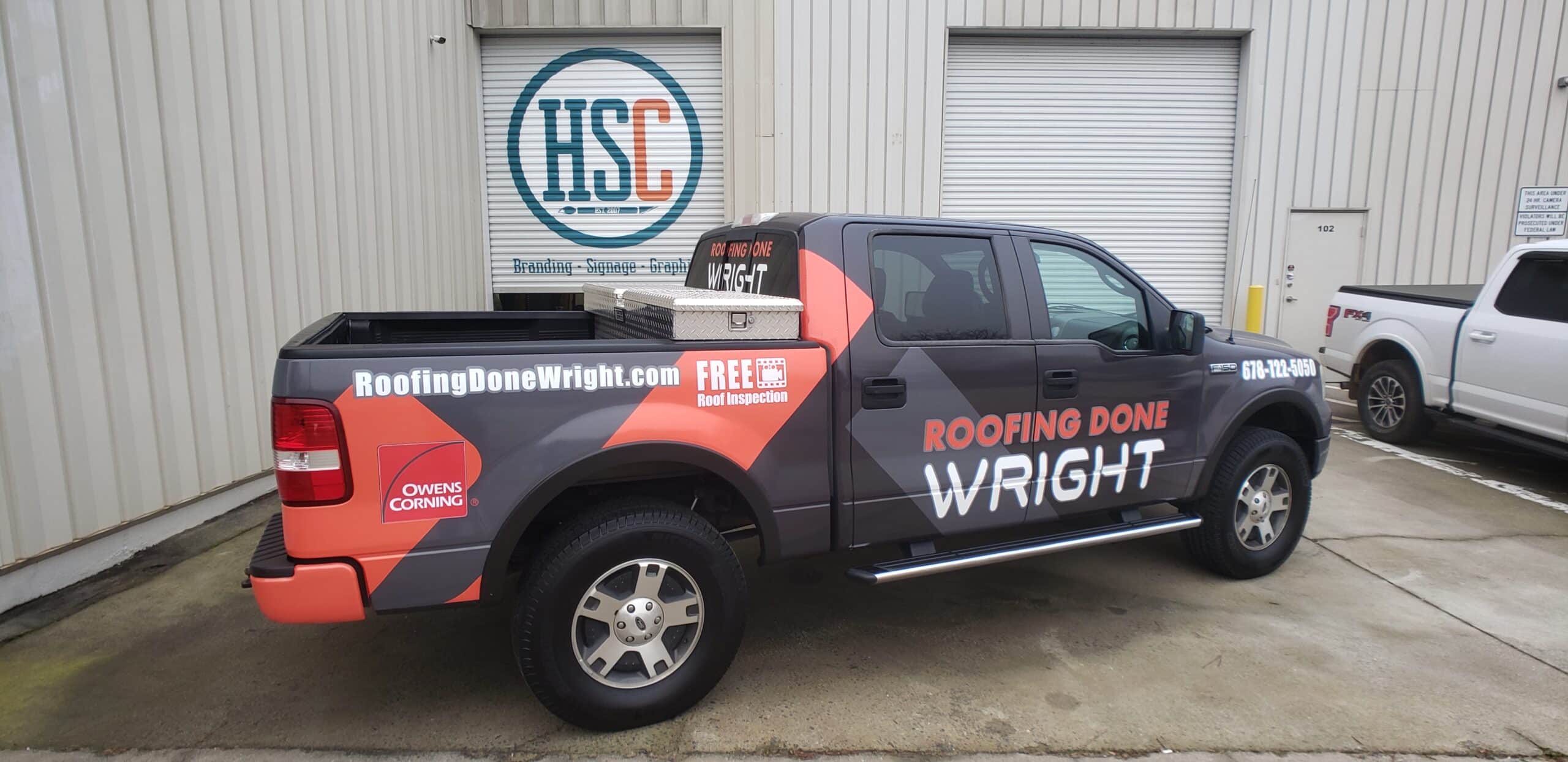 Roofing fleet truck wraps, Roofing Done Wright, Atlanta, GA, by High Stakes Creative