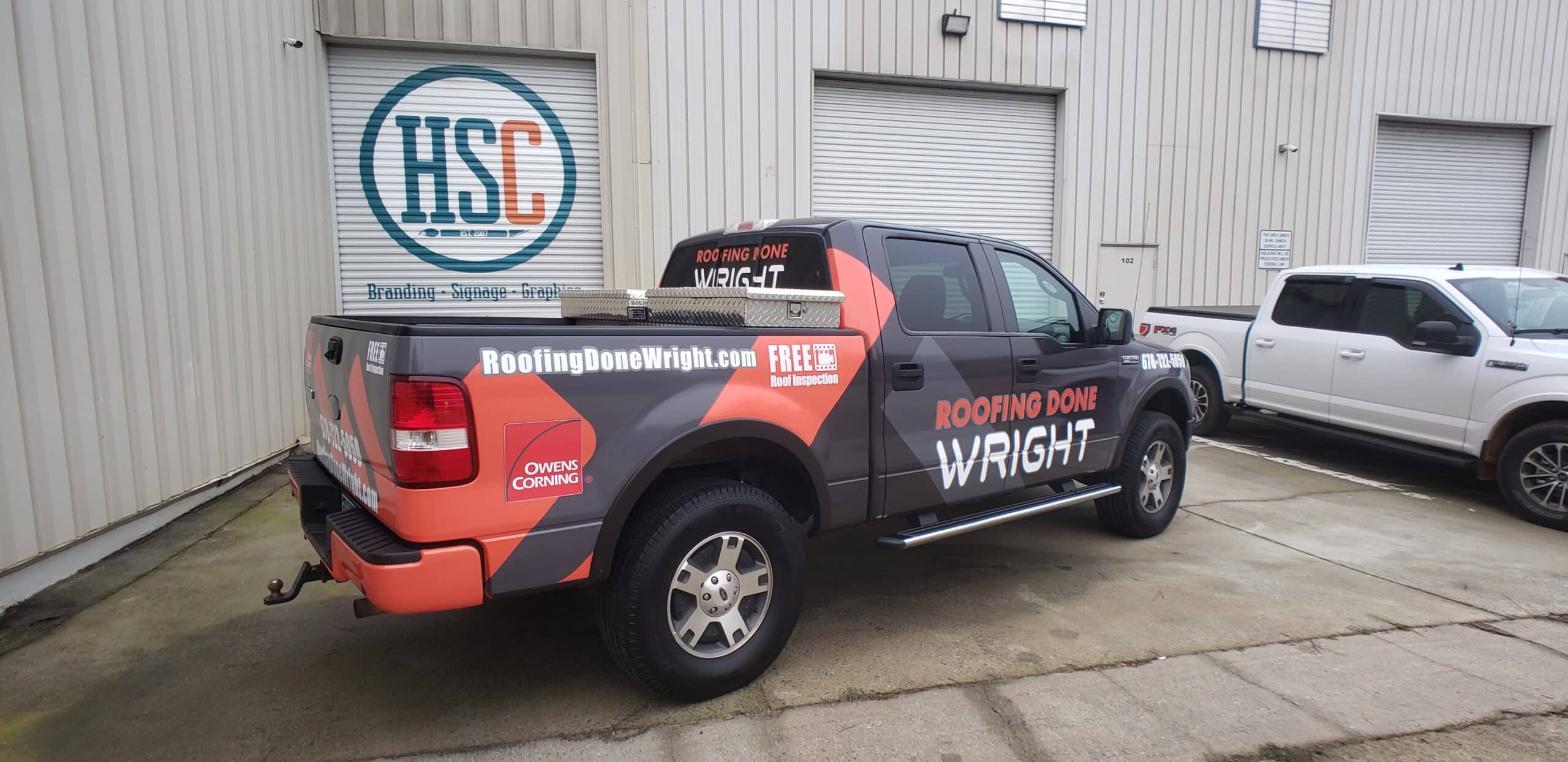 Roofing fleet truck wraps, Roofing Done Wright, Atlanta, GA, by High Stakes Creative