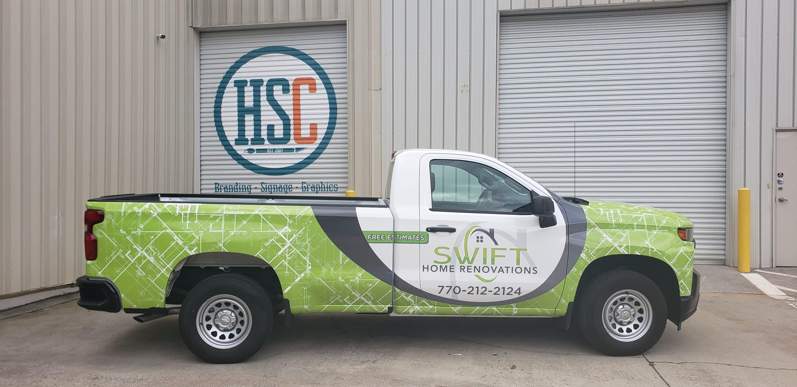 Pickup truck wrap, Swift Home Renovations, Kennesaw, GA, by High Stakes Creative