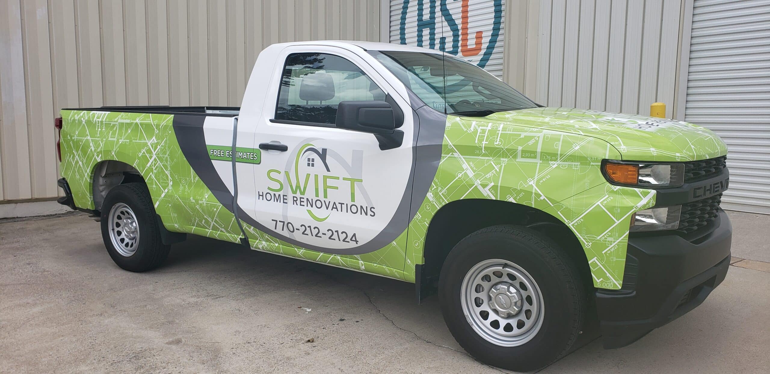 Pickup truck wrap, Swift Home Renovations, Kennesaw, GA, by High Stakes Creative