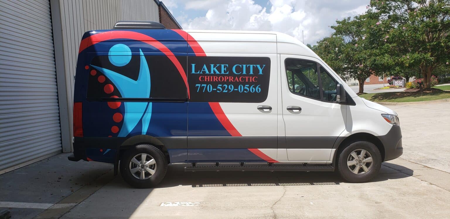 Mobile chiropractic van wrap, Lake City Chiropractic, Acworth, GA, by High Stakes Creative