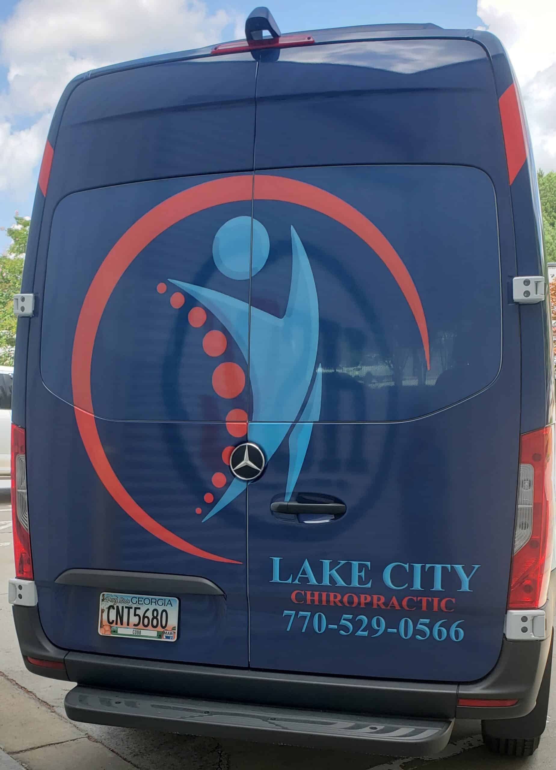 Mobile chiropractic van wrap, Lake City Chiropractic, Acworth, GA, by High Stakes Creative