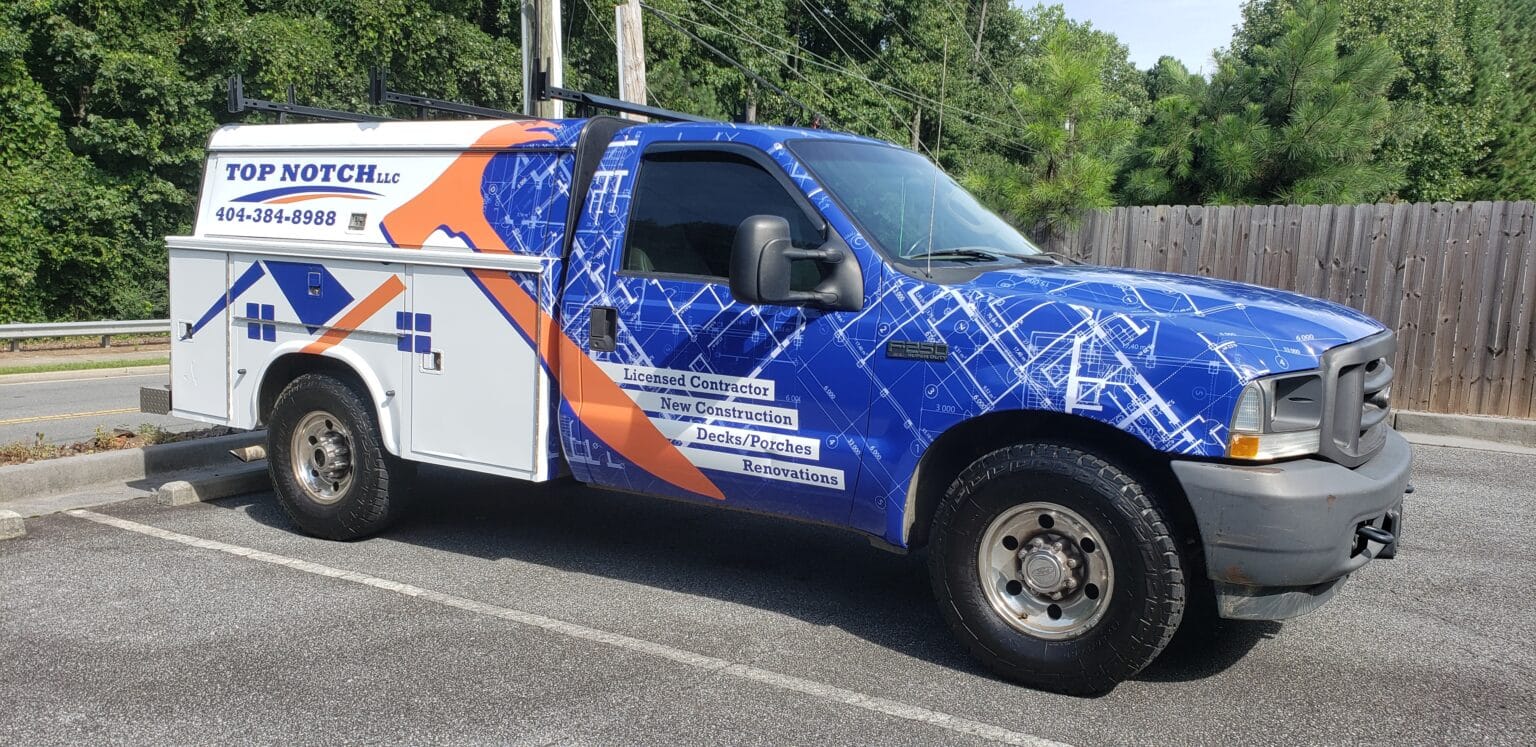 Contractor truck wrap, Top Notch, by High Stakes Creative