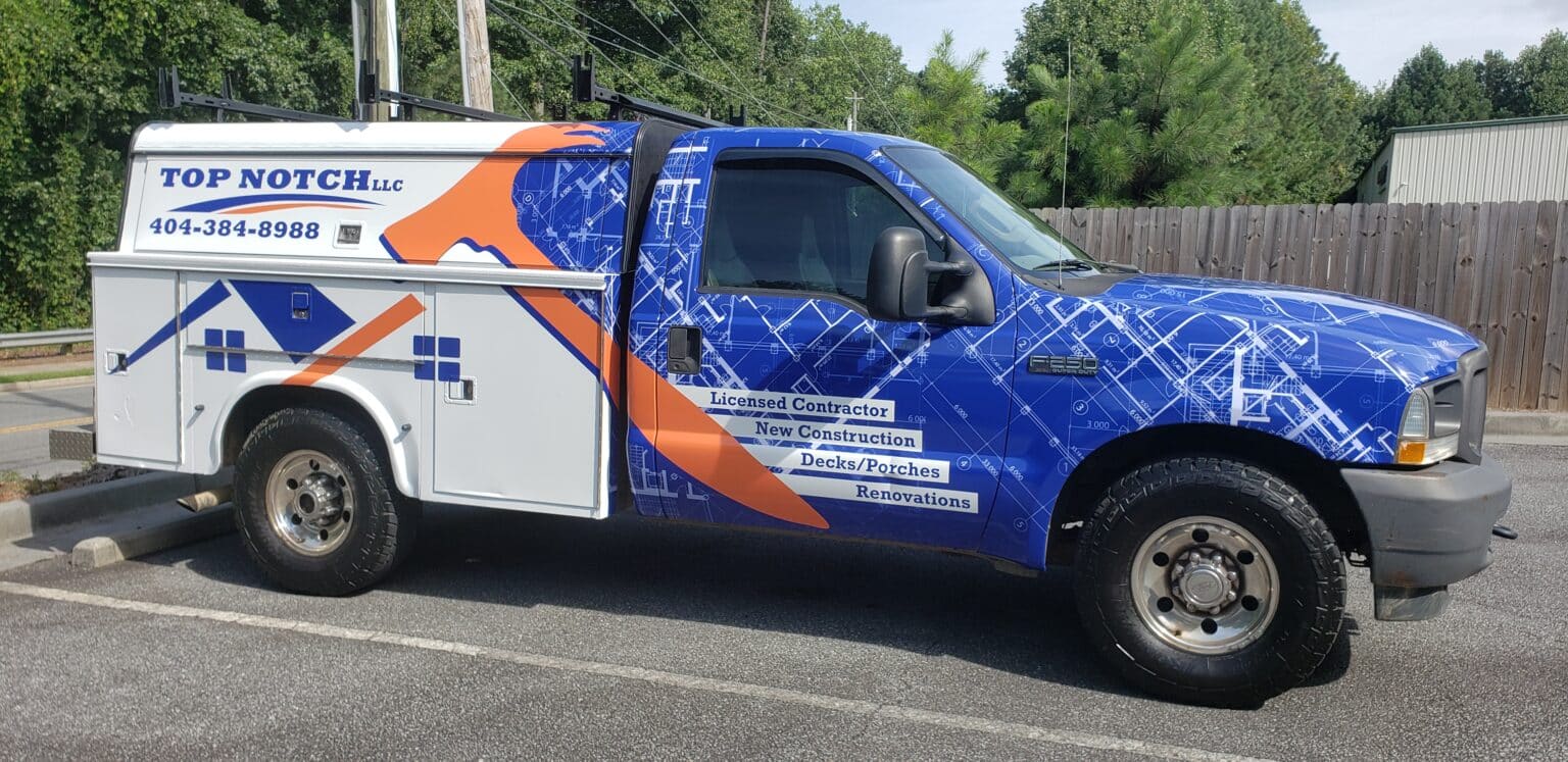 Contractor truck wrap, Top Notch, by High Stakes Creative