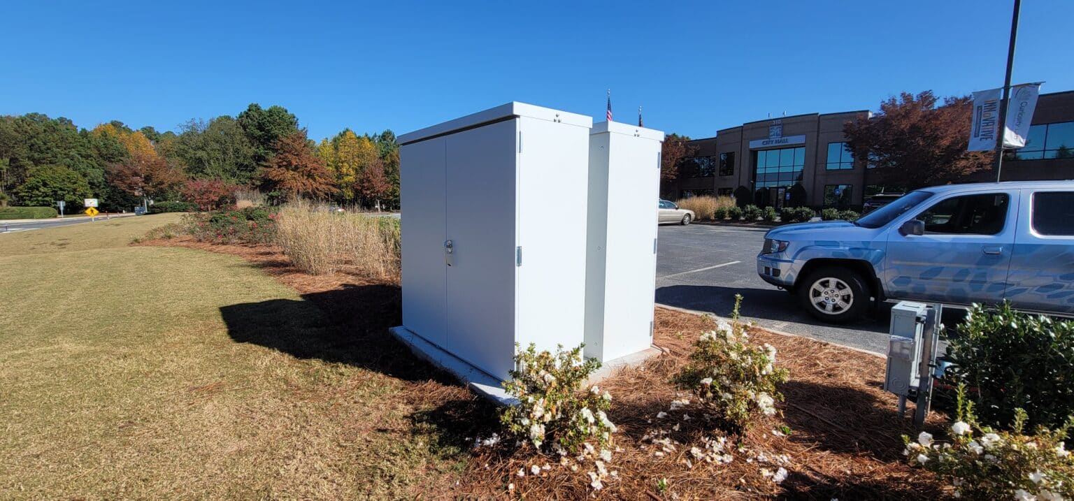 Utility cabinet before its wrap, Curiosity Lab, Peachtree Corners, GA, by High Stakes Creative