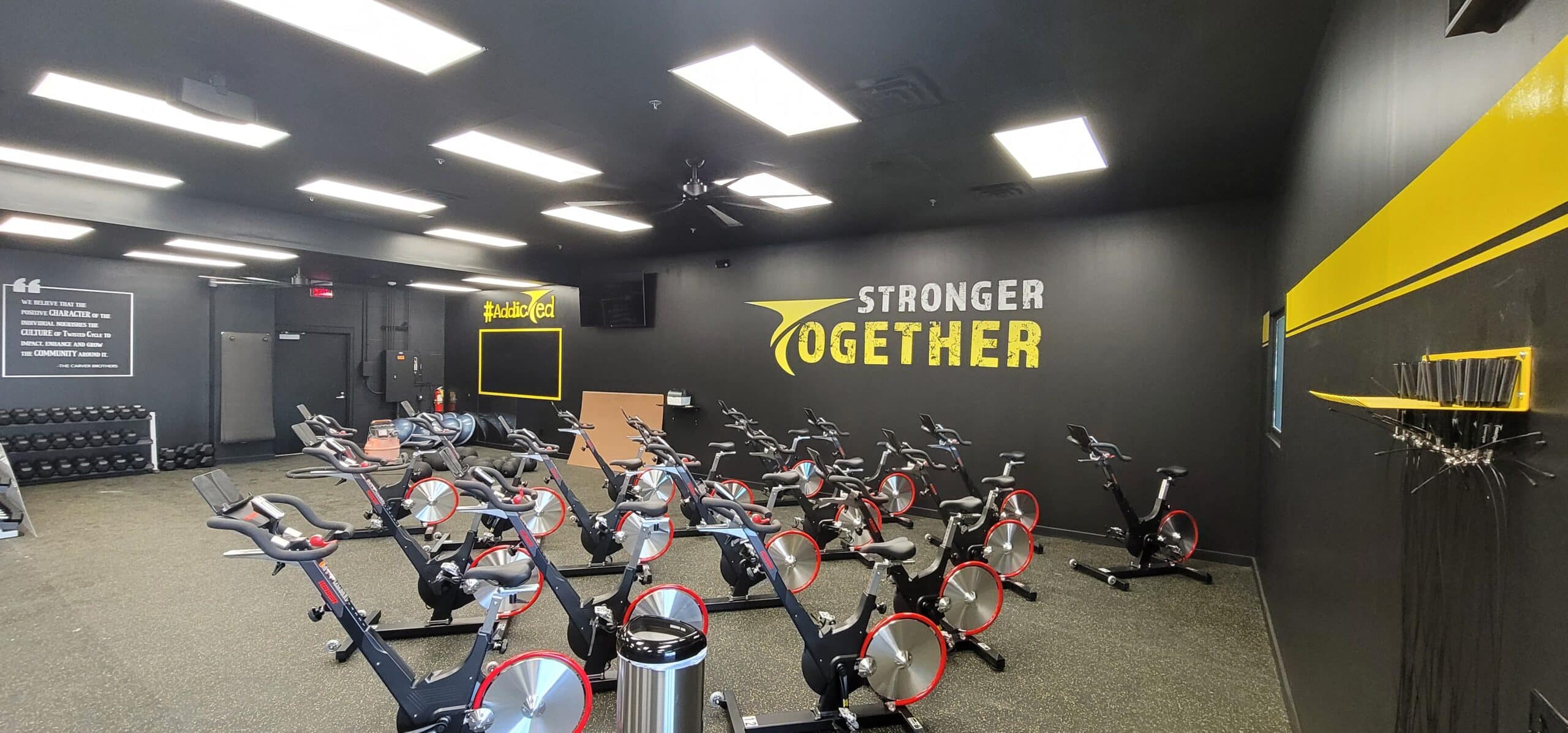 Stronger Together spin studio wall, Twisted Cycle, Woodstock, GA, by High Stakes Creative