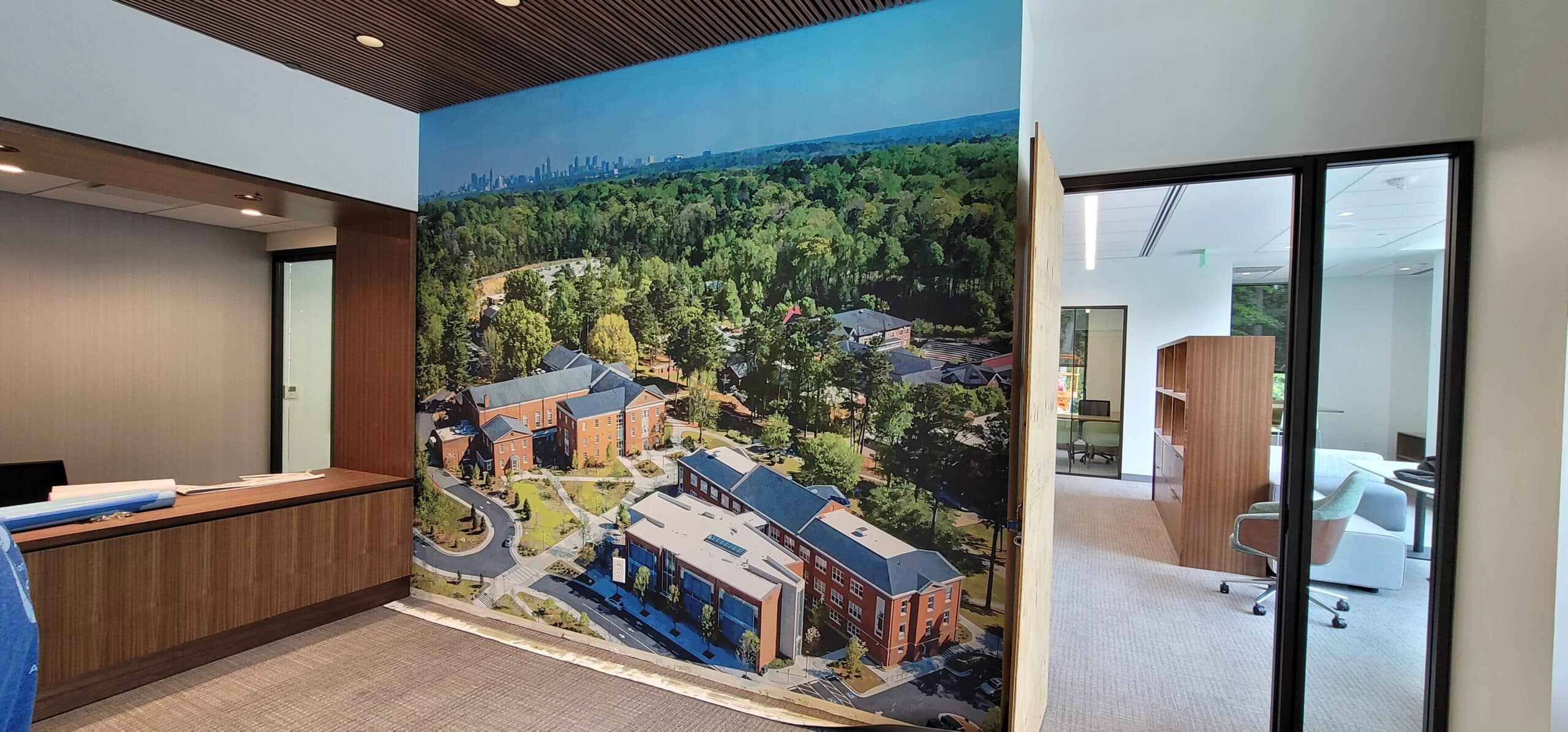 Campus aerial photo mural, by High Stakes Creative
