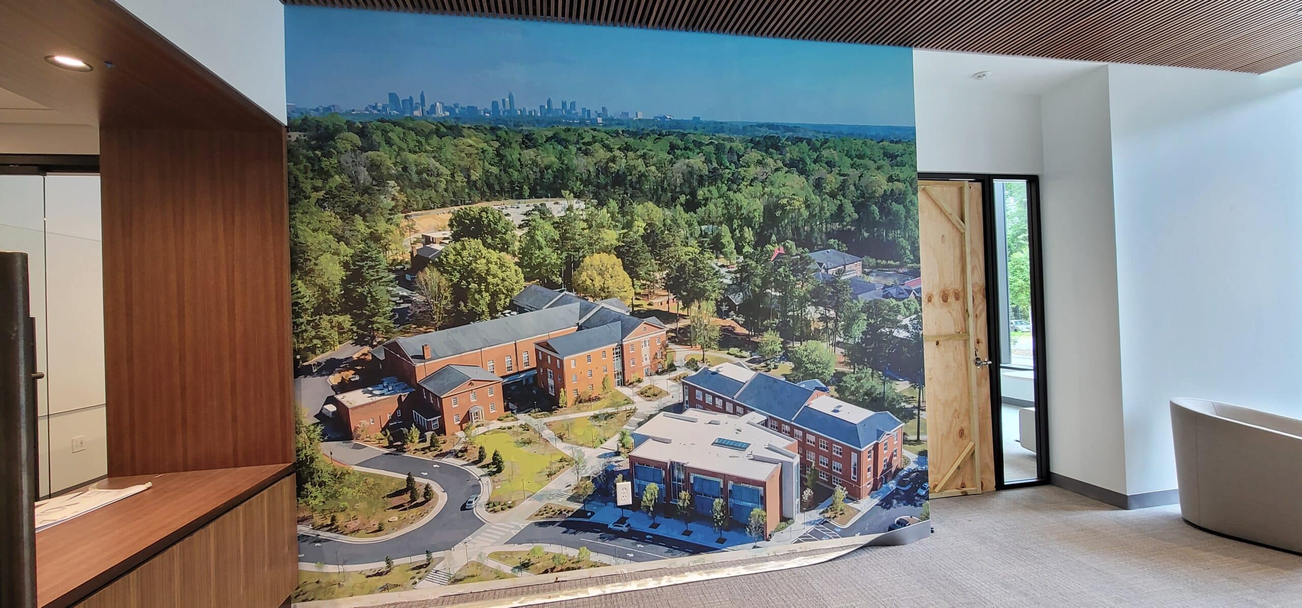 Campus aerial photo mural, by High Stakes Creative