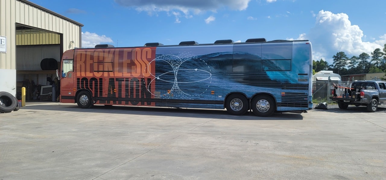 Full tour bus wrap, Reckless Isolation, by High Stakes Creative