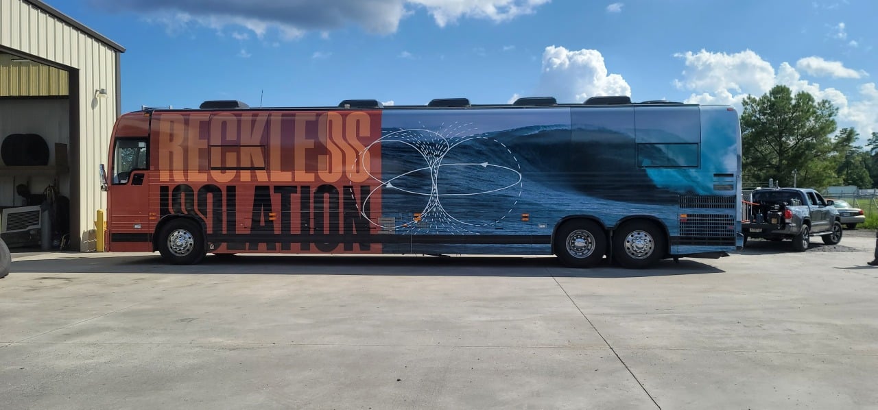 Full tour bus wrap, Reckless Isolation, by High Stakes Creative