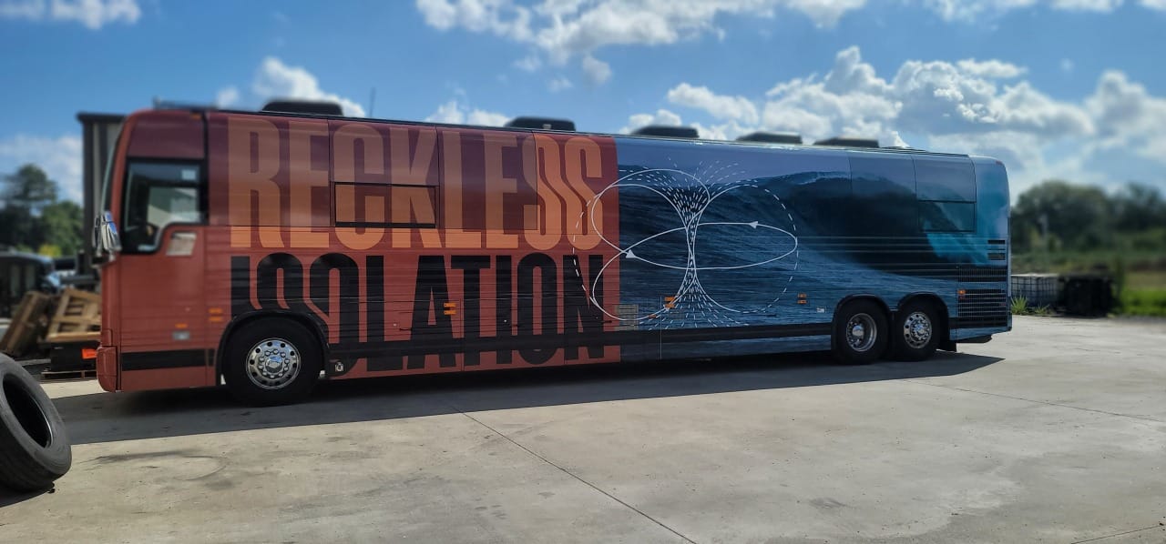 Full tour bus wrap, Reckless Isolation, by High Stakes Creative