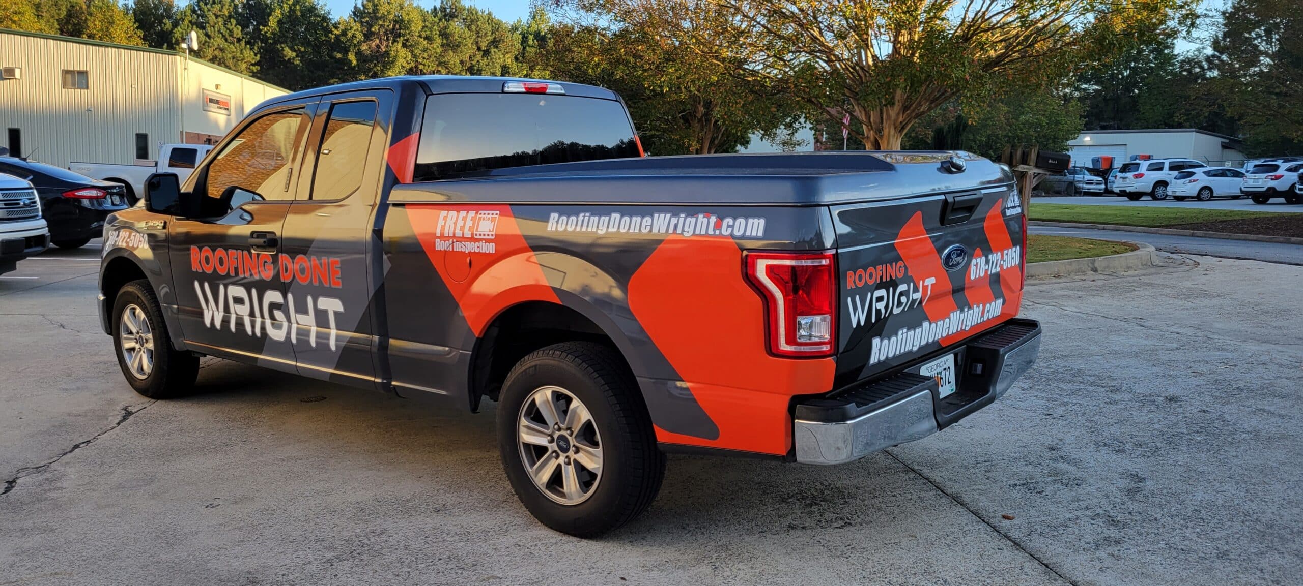 Roofing fleet truck wraps, Roofing Done Wright, Atlanta, GA, by High Stakes Creative