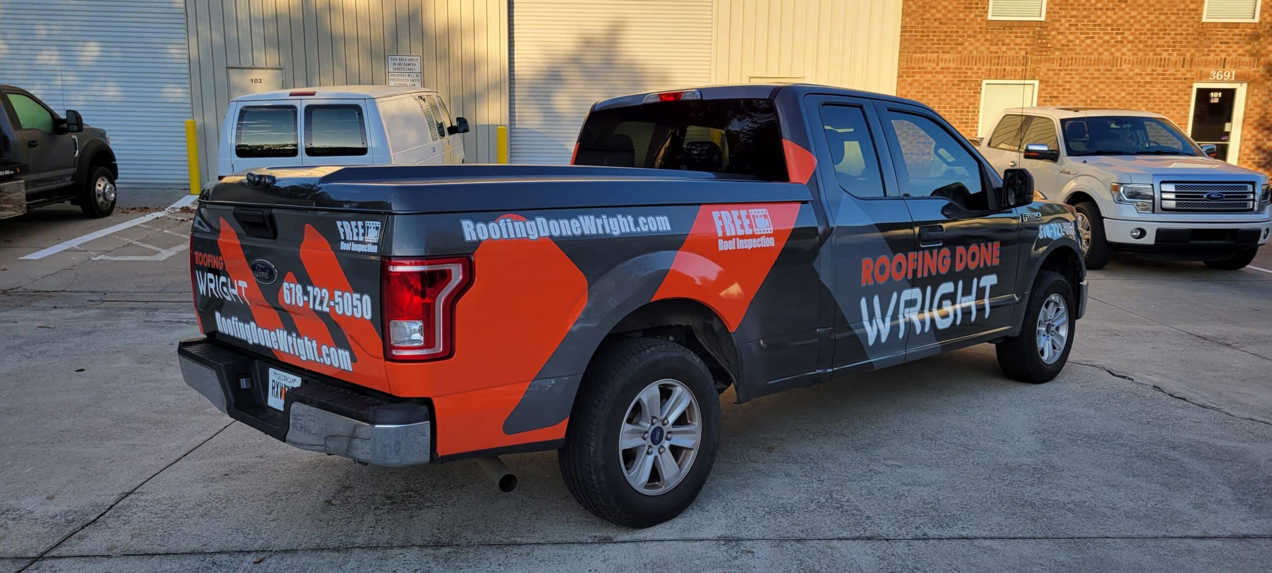 Roofing fleet truck wraps, Roofing Done Wright, Atlanta, GA, by High Stakes Creative