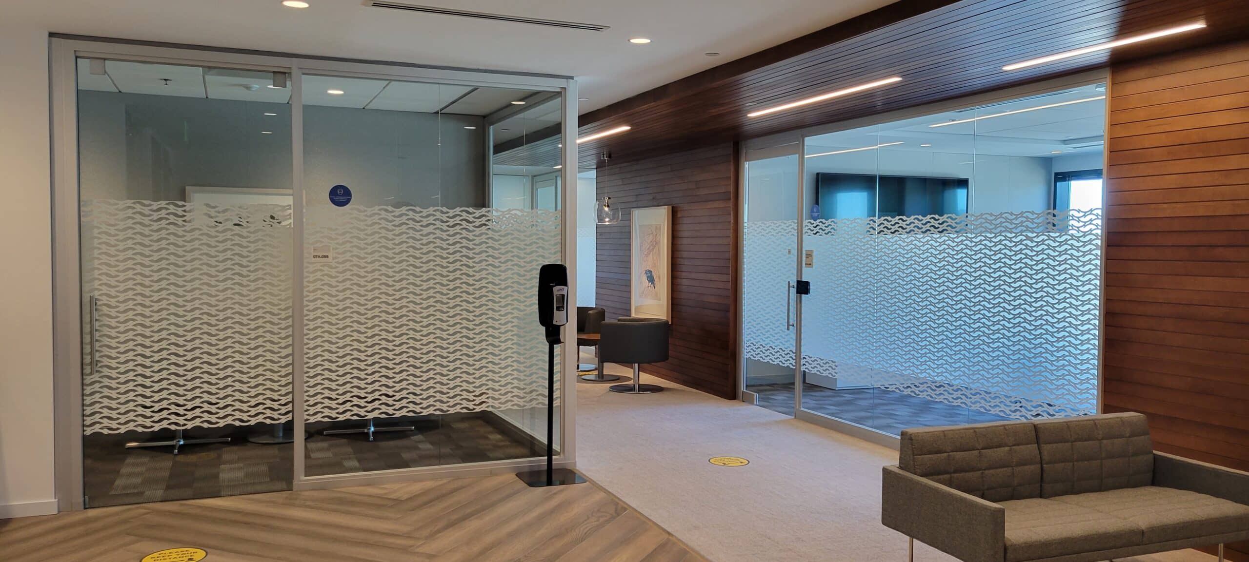 Patterned privacy film on office glass, Citi Private Bank, Atlanta, GA, by High Stakes Creative