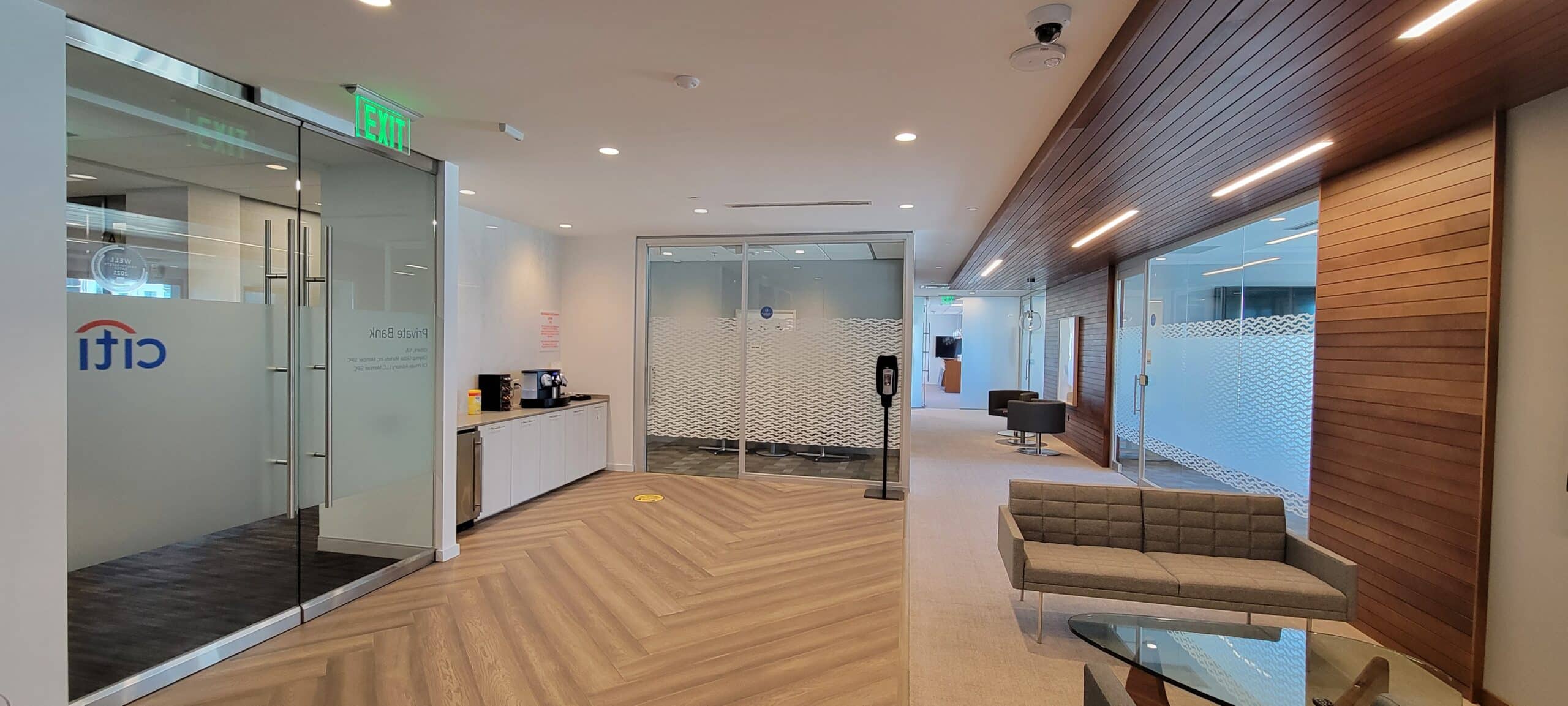 Patterned privacy film on office glass, Citi Private Bank, Atlanta, GA, by High Stakes Creative