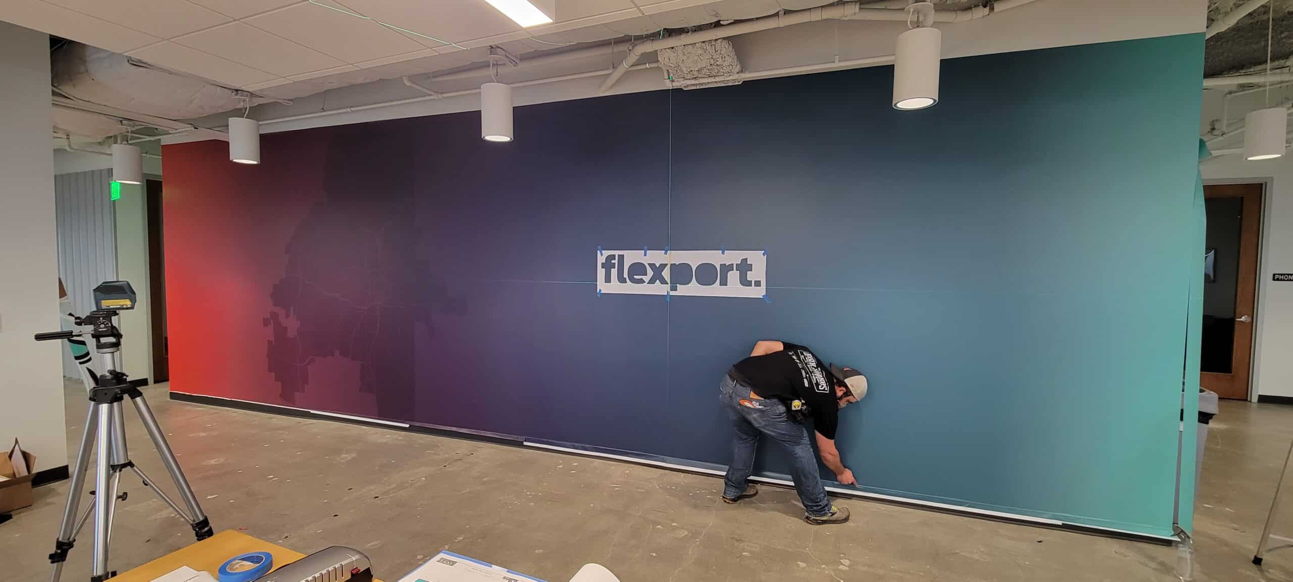 Installing gradient feature wall, Flexport, Atlanta, GA, by High Stakes Creative