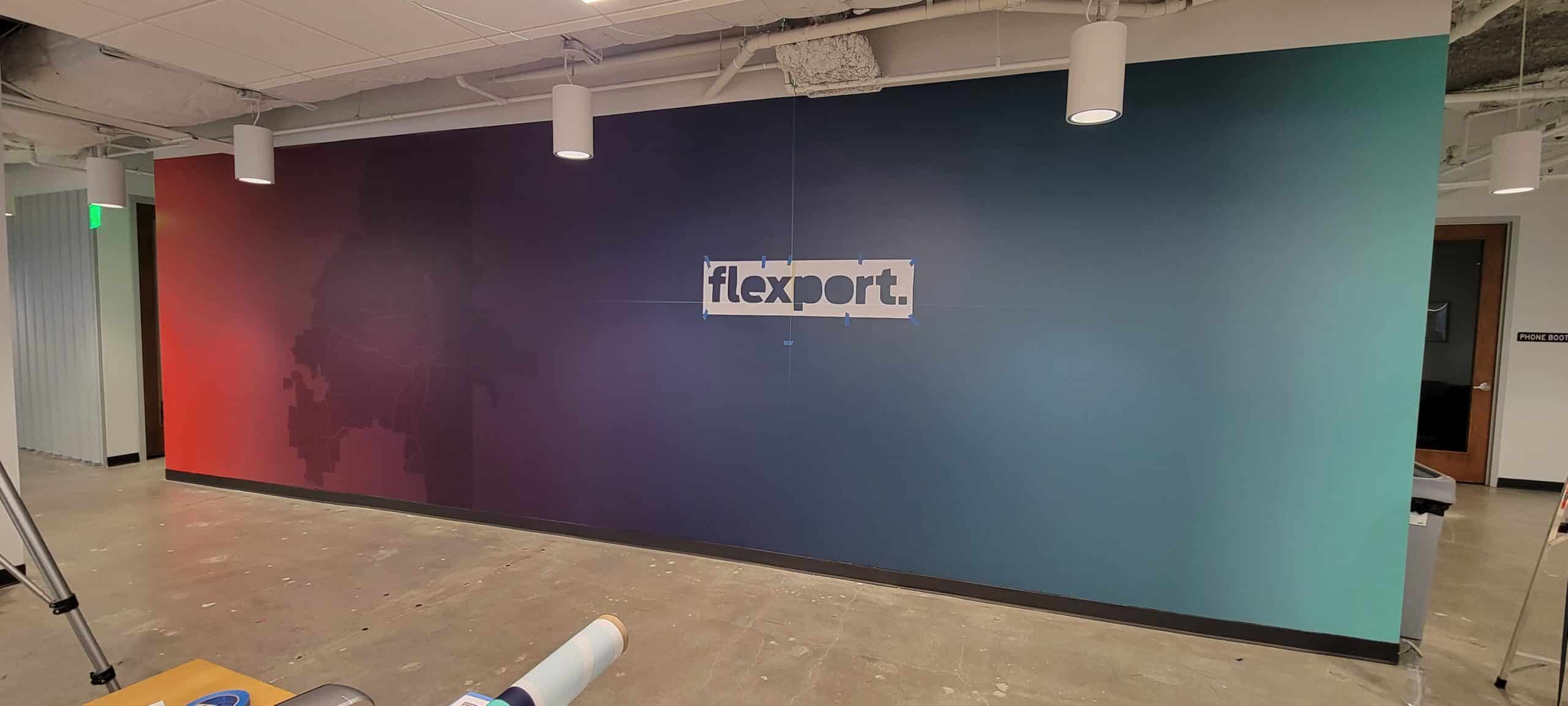 Gradient brand feature wall, Flexport, Atlanta, GA, by High Stakes Creative
