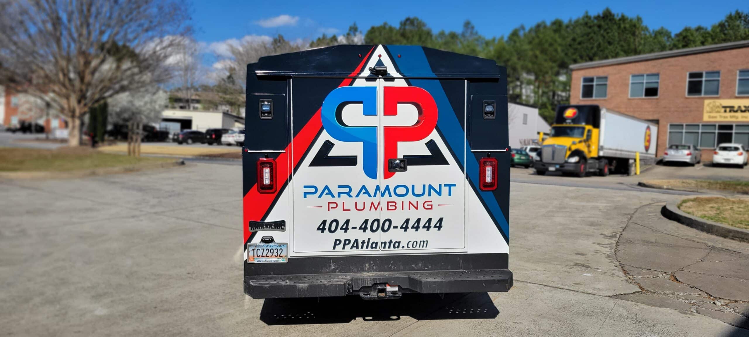 Service van wrap rear, Paramount Plumbing, Buford, GA, by High Stakes Creative