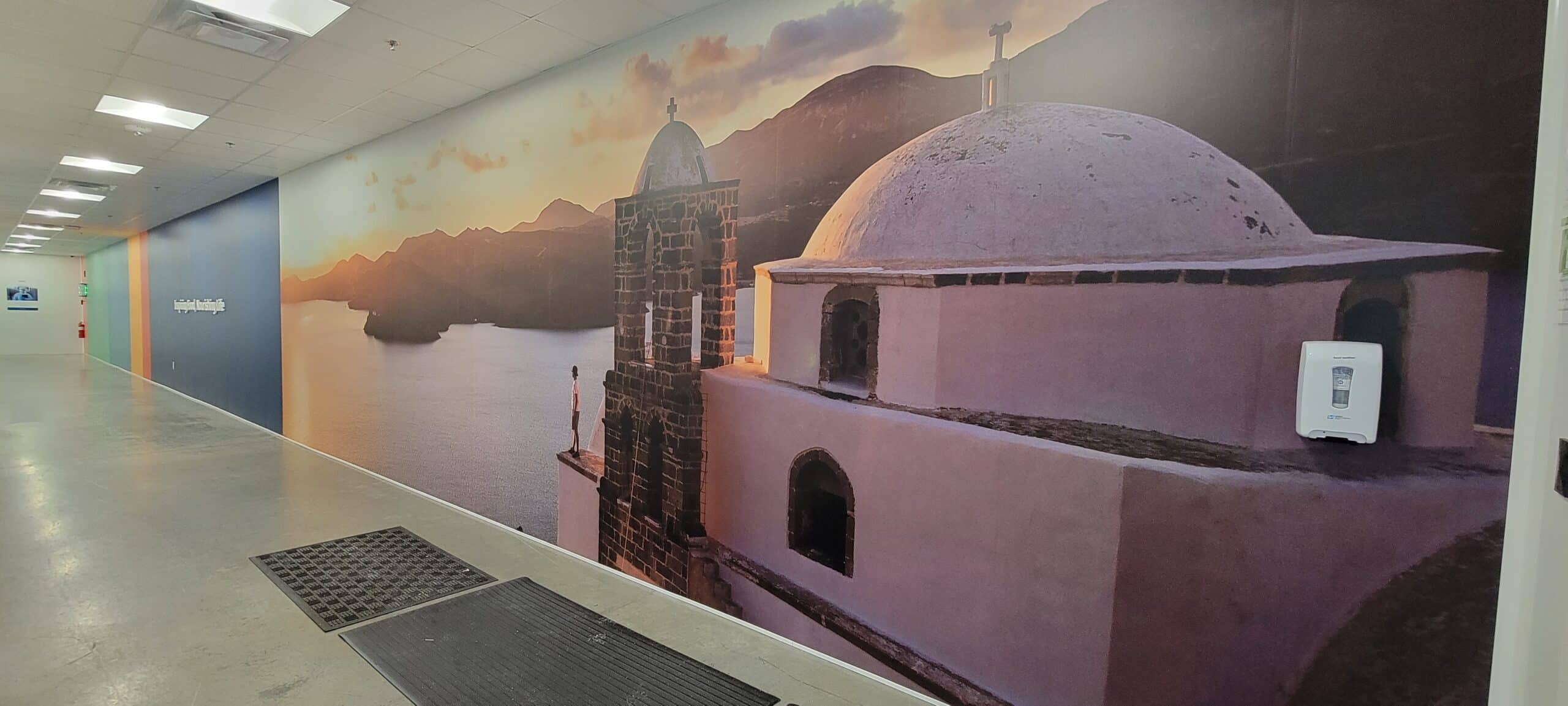Santorini corridor wall mural, Kerry, Rome, GA, by High Stakes Creative